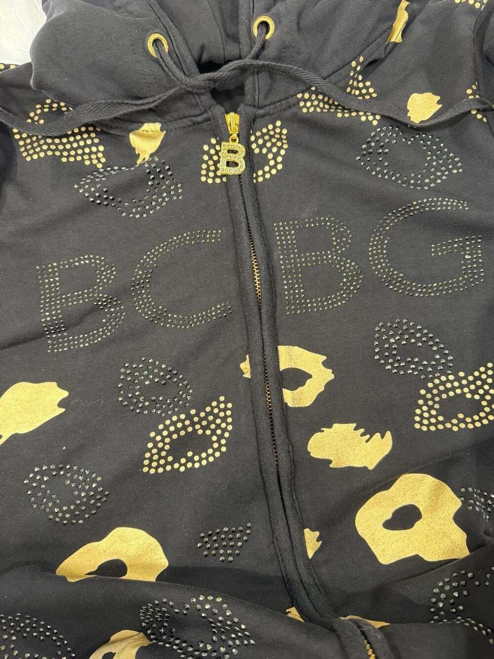BCBG Max Azria Black and Gold Studded Zip-Up Hoodie Medium - Picture 9 of 10
